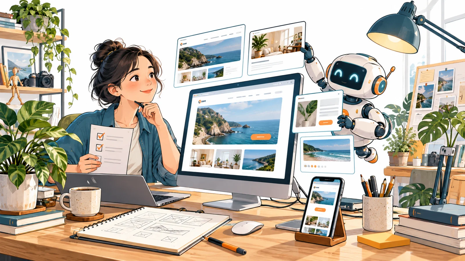 AI 協助整理網站元件的情境插畫